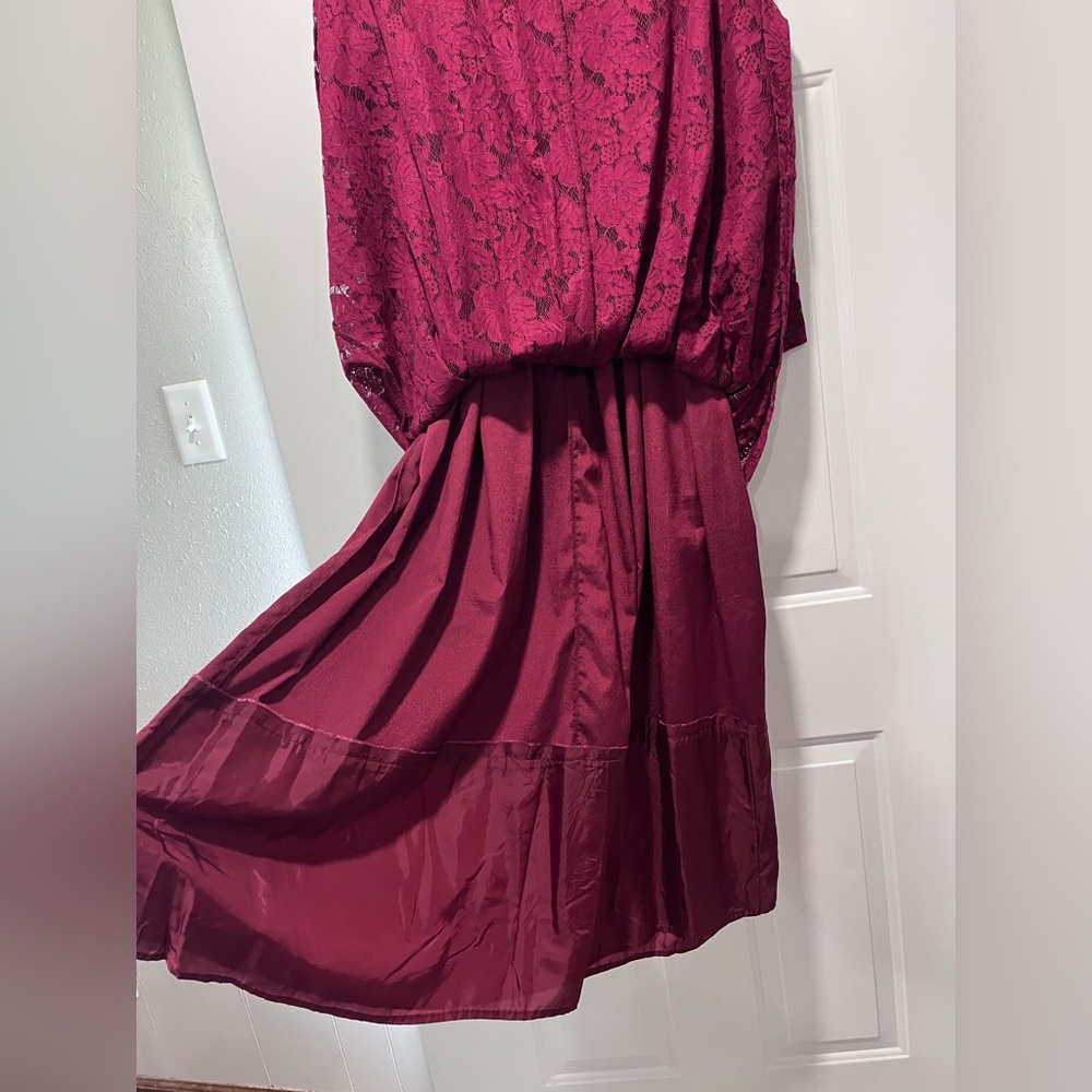 SOLD MAROON Long sleeve She’s LACE DRESS Tie Front Zip up Size Small BURGANDY - Picture 6 of 14